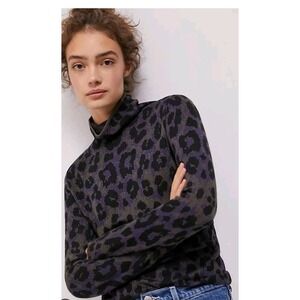 Anthropologie Leopoard‎ Print Turtleneck Sweater Womens Size Large